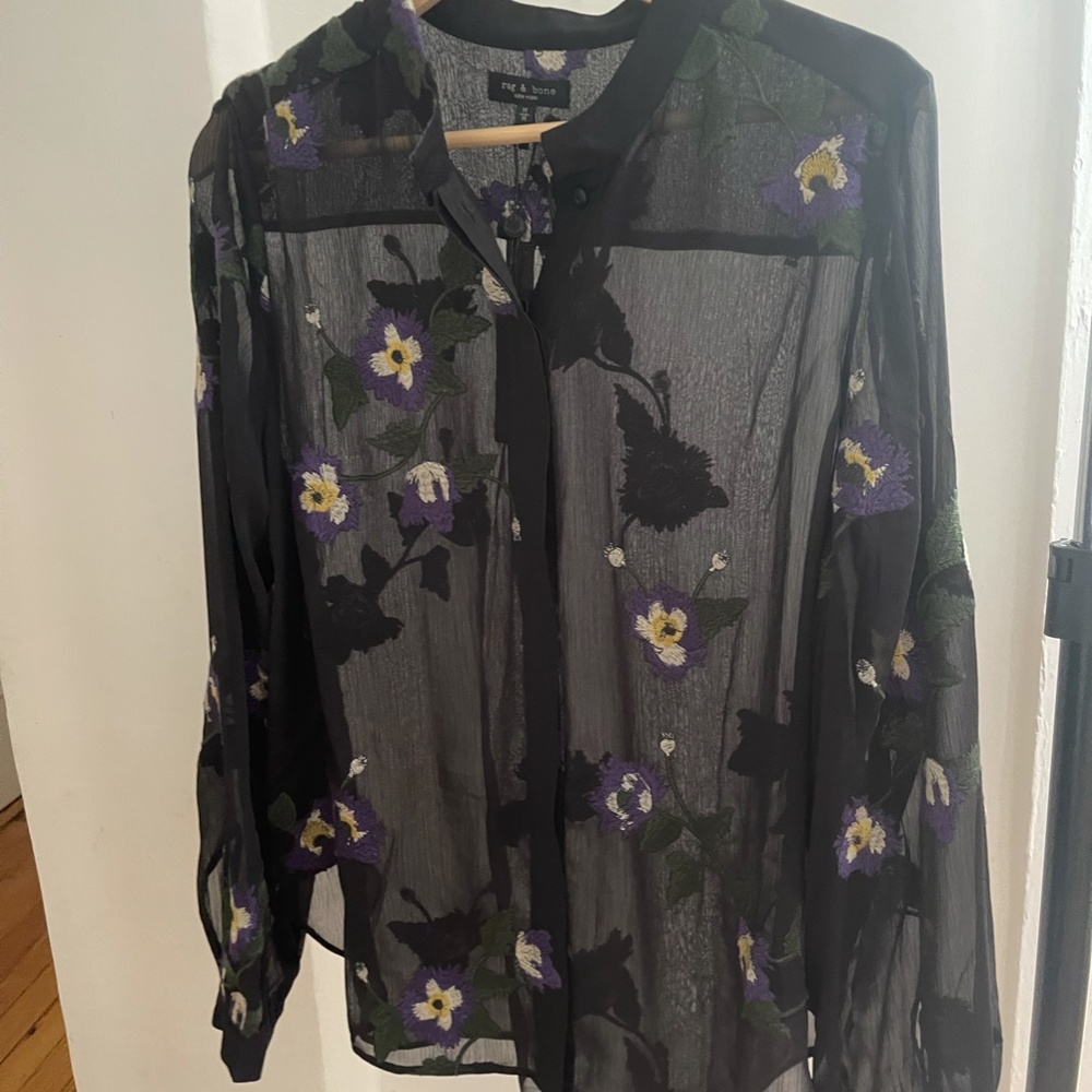 $350 Rag&Bone floral semi sheer blouse new size M